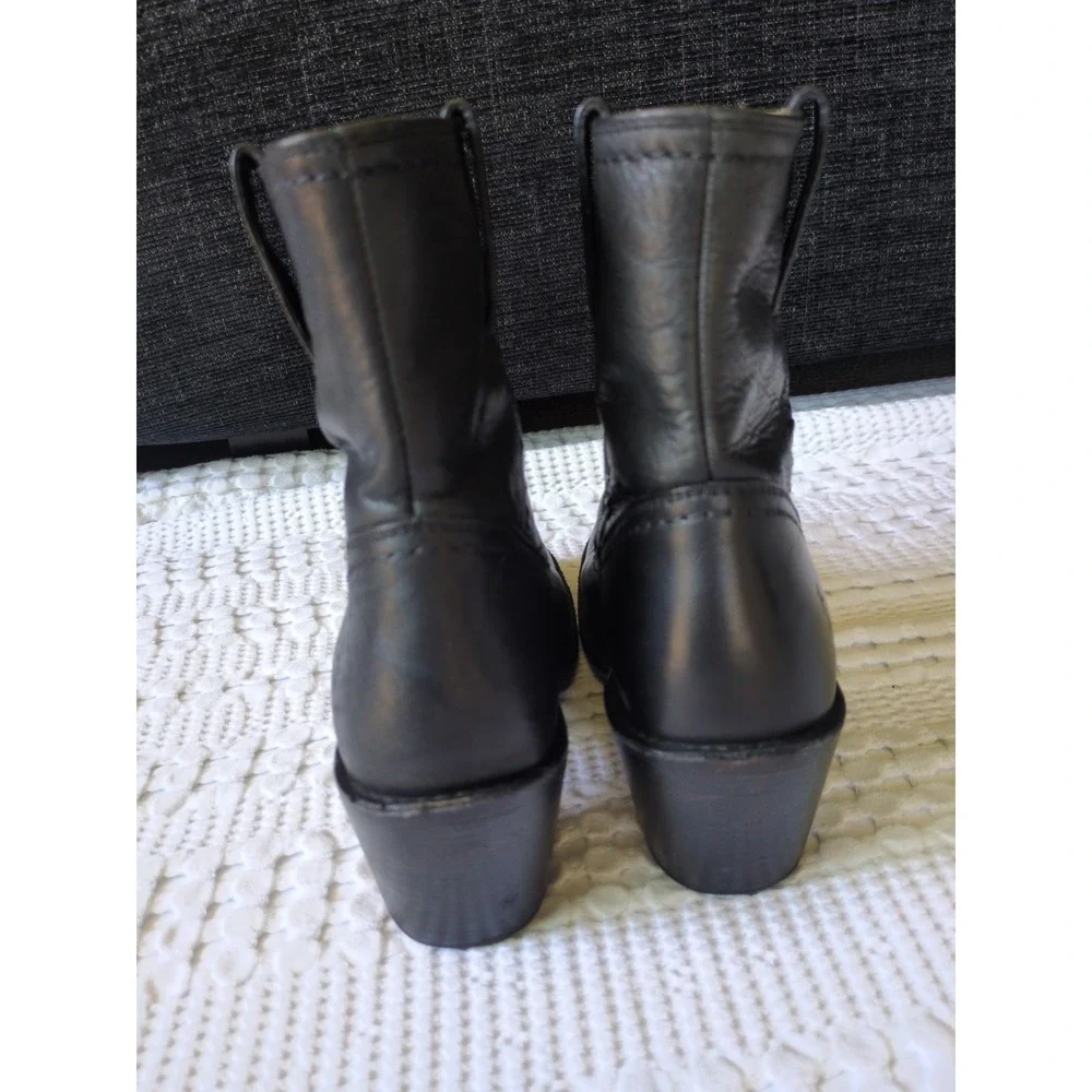 FRYE Carmen X Stitch Leather Heeled Ankle Boots Size 7 B Black Pull On